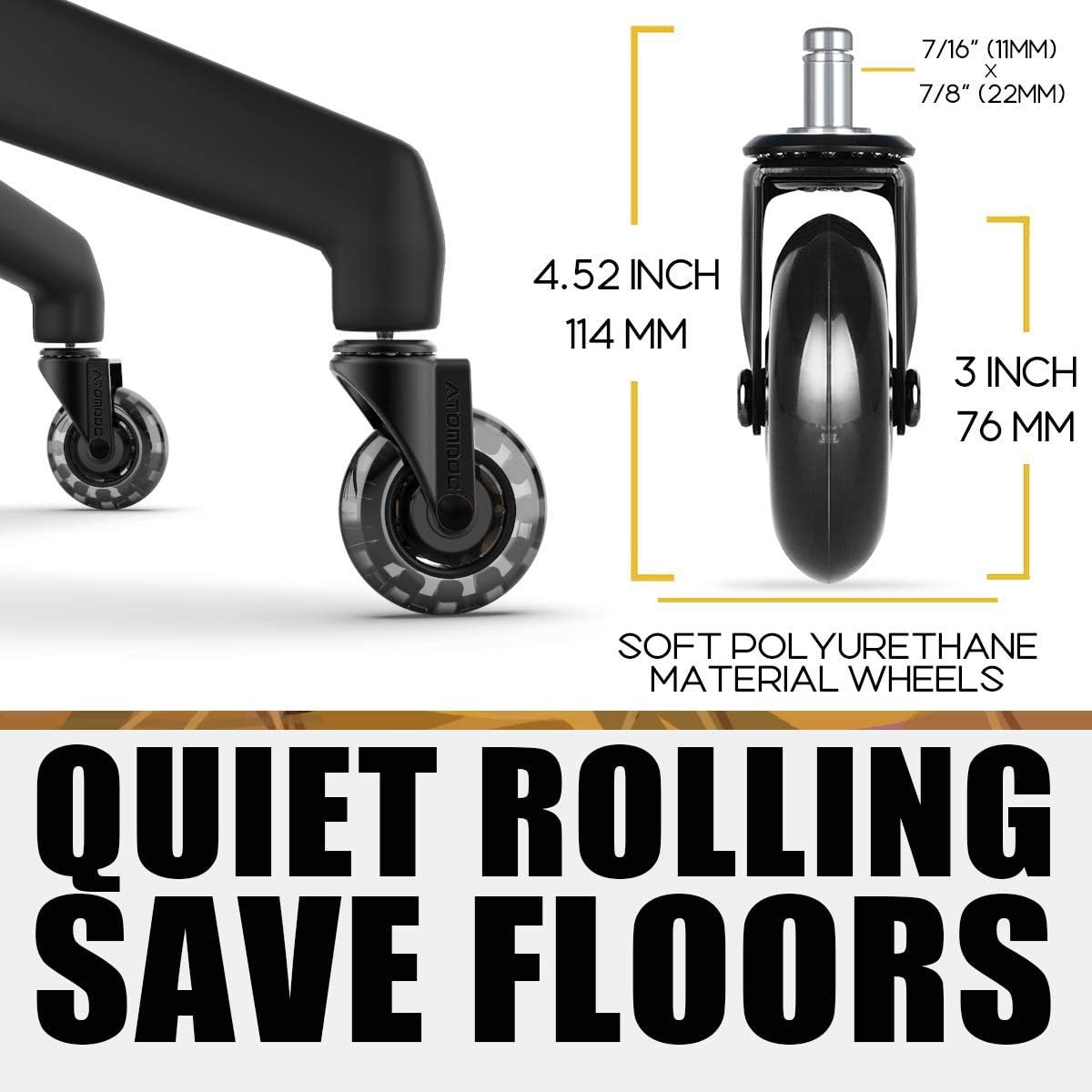 Caster Office Chair Wheels, 3" Standard Replacement Chair Casters, Heavy Duty & Safe Protection for All Floors Hardwood Slate Tile Mat Carpet Revolutionary Bearing Protection Cover, Set of 5 ATOMDOC: Furniture & Decor