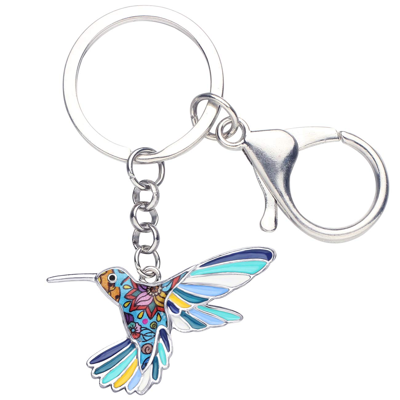 BONSNY Enamel Metal Hummingbird Key chains For Women Girls Gifts Car Purse Birds Pendant Charms (Blue)