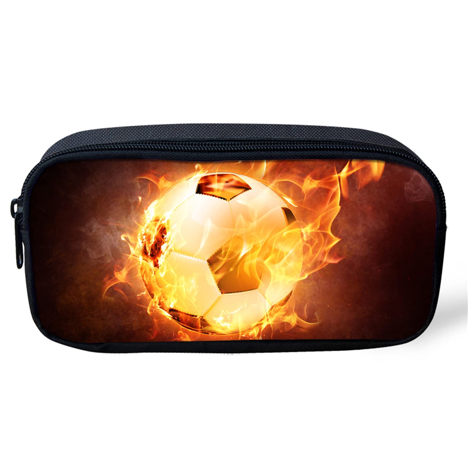 Poceacles Fire Soccer Ball Print Pencil Pen Case for Student Boys, Portable Stationery Storage Bag School Supplies, Pouch Coin Purse for Teenager