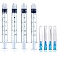4 Pack 3ml Syringe with Needle, Disposable Syringes with Needle 23G, 1.0 Inch, Luer Lock Syringes, Syringe for Liquid, Individually Sterilized Wrapped (3 ML, 4 Pack)