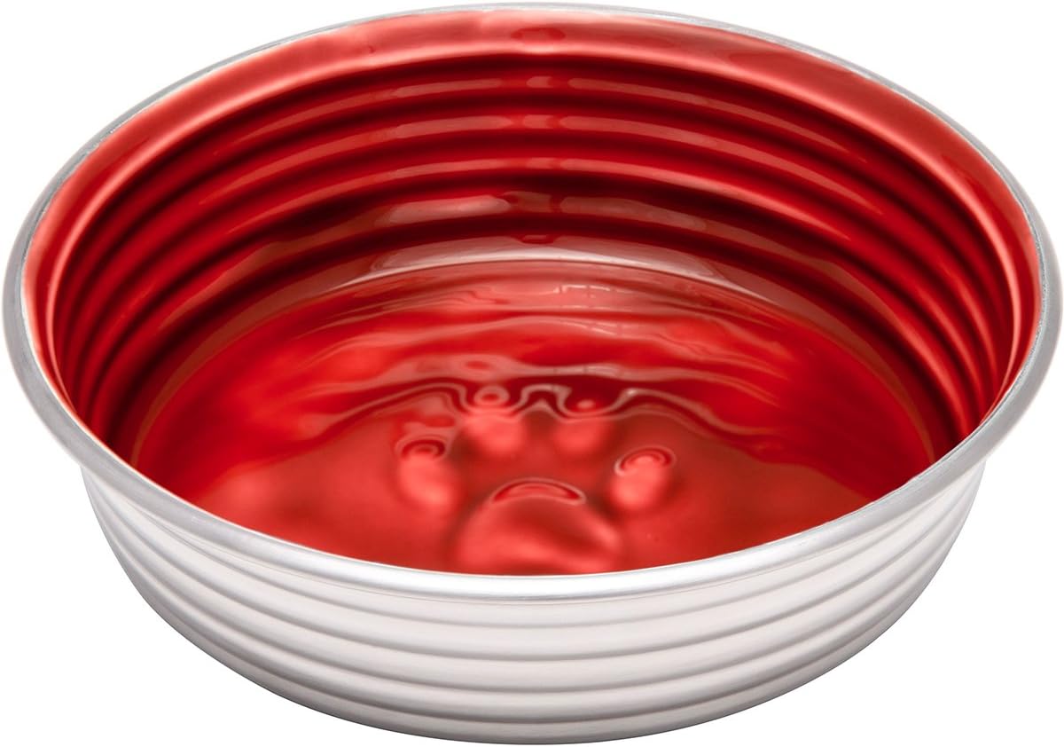 Loving Pets Le Bol Glazed Interior Stainless Steel Dog Bowl Non-Slip Dishwasher Safe Durable Pet Dish - Bordeaux - Large (1.4 Litre) - Image 3