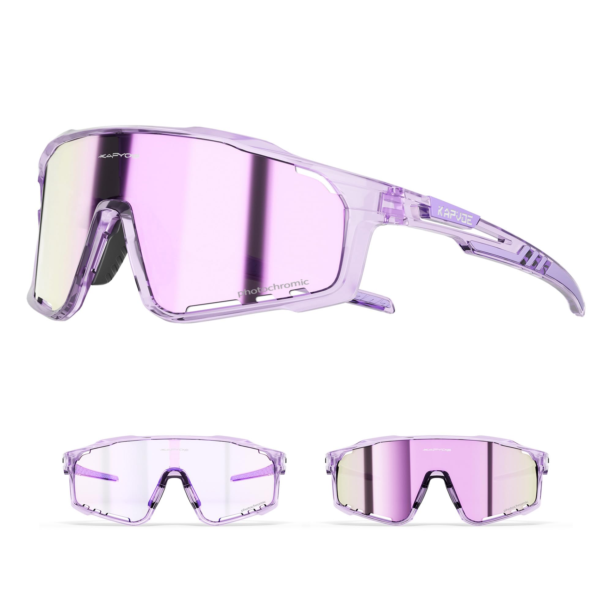 KAPVOE Photochromic Sunglasses Cycling Glasses Men Women Mountain Bike MTB Bicycle Purple 08