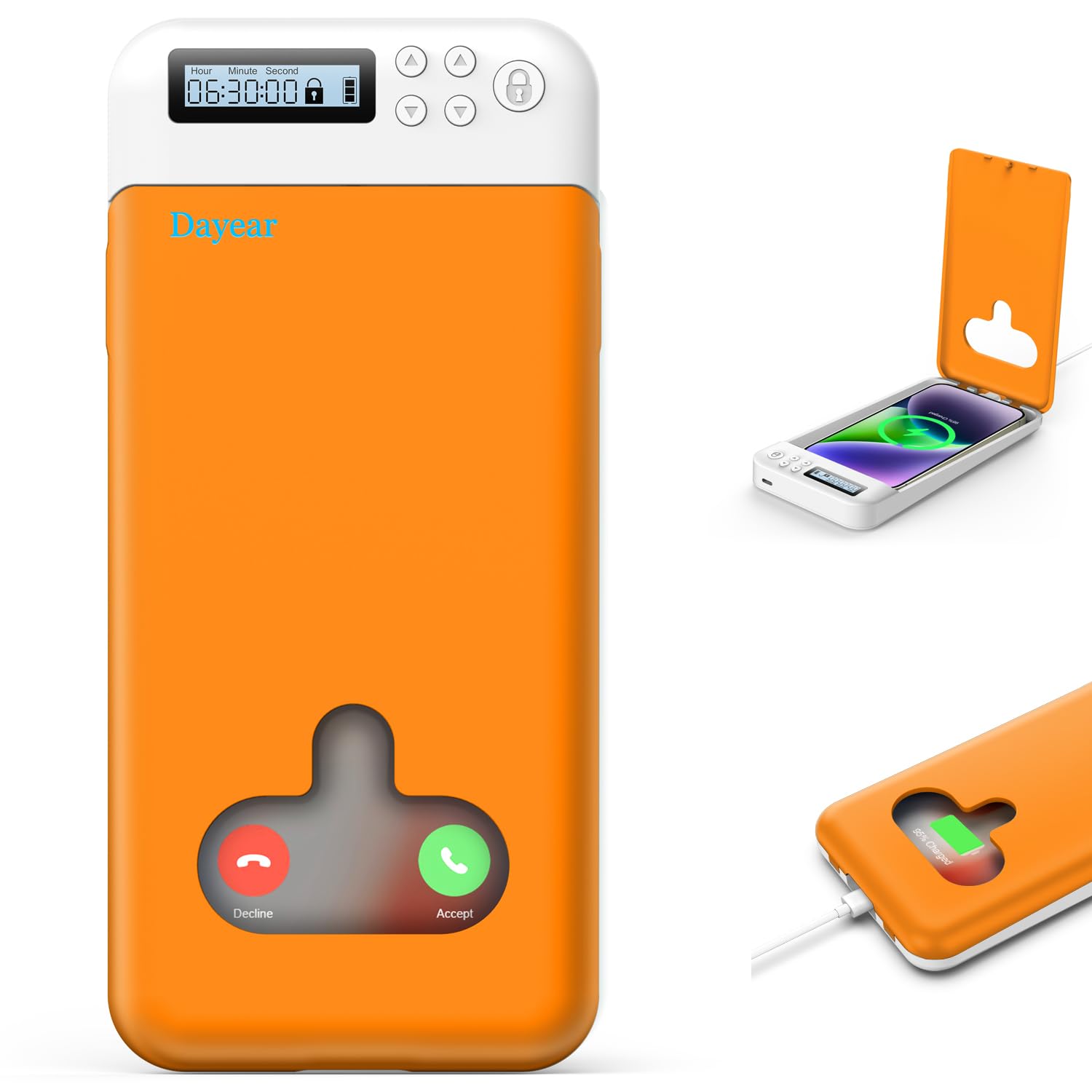 Dayear Phone Lock Box,Self-Control Safe Timed Locker Box, Phone Jail Help Kids/Adults Prevent Phone Addiction (Max6.7Inch)/Orange