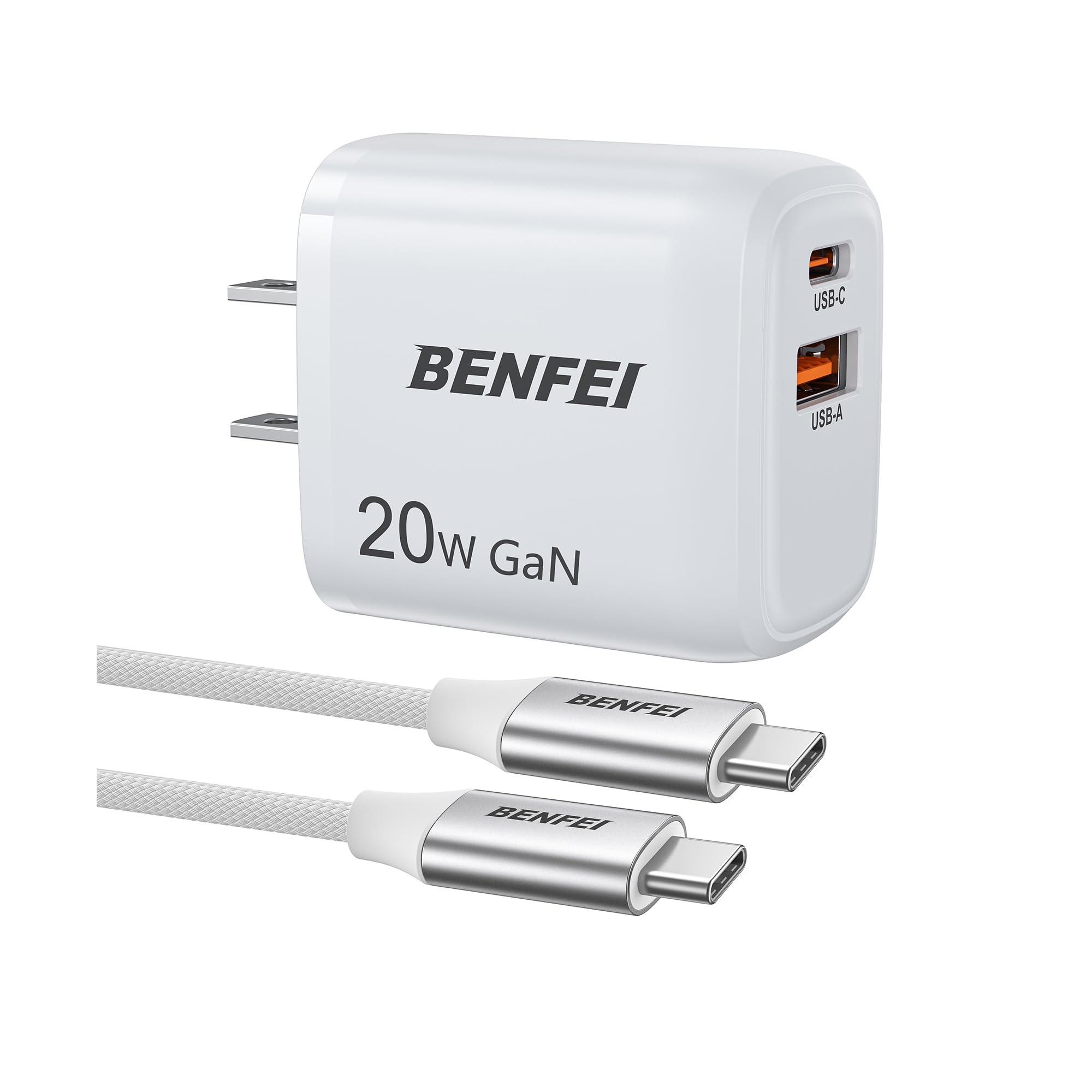BENFEI 20W Fast Charger Block with 3ft USB-C Cable, for iPhone 16/16 Pro/16 Pro Max, iPad Pro, AirPods & More, PD 3.0 Quick Charge