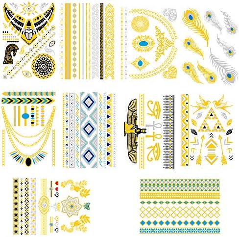 Emylikes Metallic Temporary Tattoos, Flash Tattoos, 10 Sheets, 150+ Designs Temp Tattoos Men Women Arm Tattoo Sticker Fake Tatoo Waterproof (Gold)