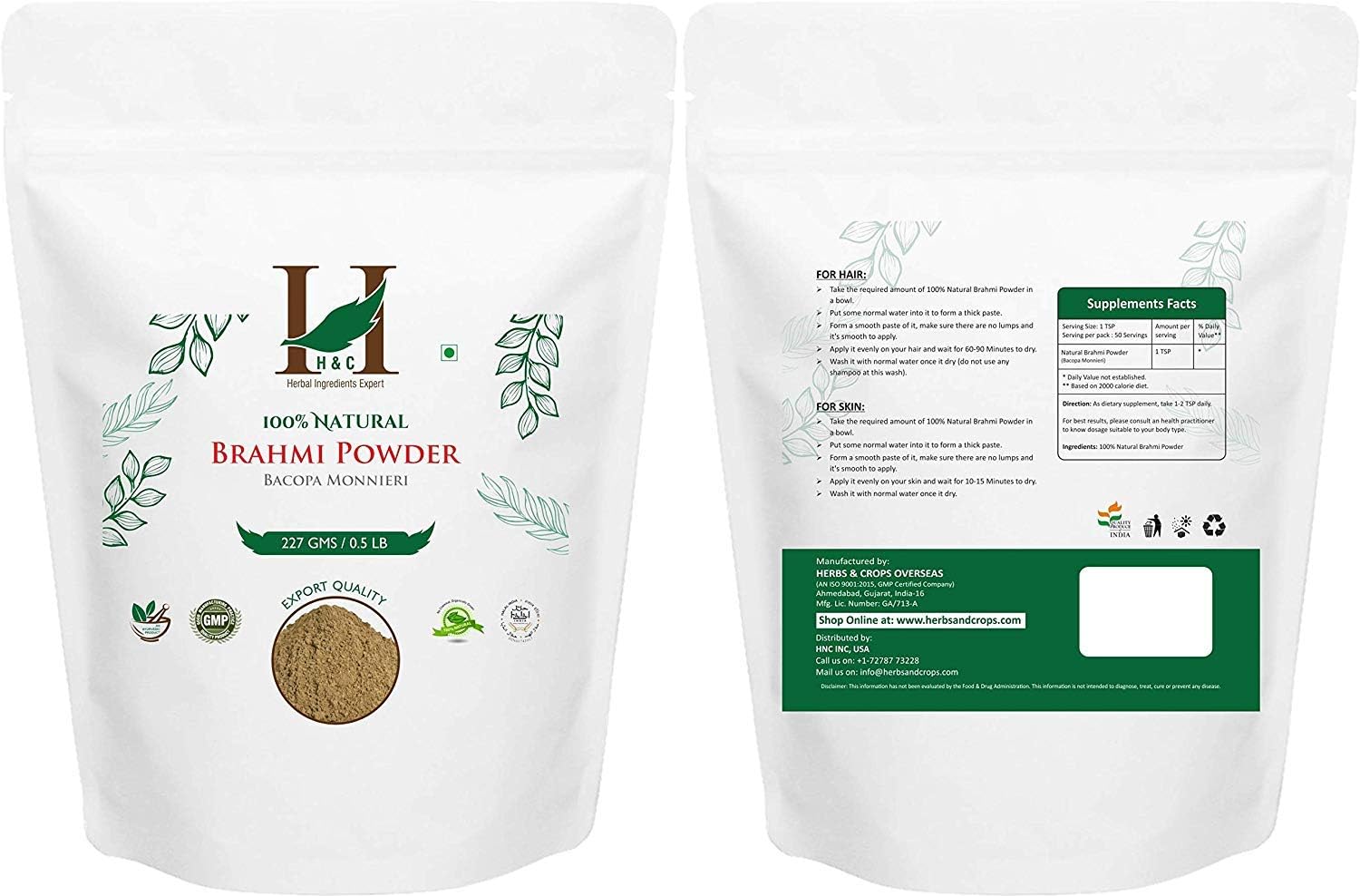 H&C Brahmi Powder (Bacopa Monnieri) - 227g, Greenish, 227 g (Pack of 1) - Image 4