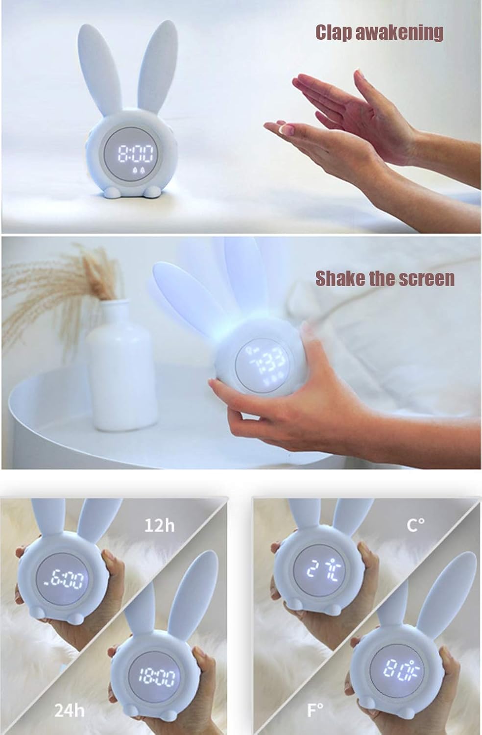 HIL Despertador De Oreja Larga Despertador Luz De Despertador ...