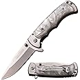 Tac-Force- Folding Pocket Knife – Satin Finish Stainless Steel Drop Point Blade and Handle with White Pearl Acrylic Overlay, Pocket Clip, Tactical, EDC, Rescue - TF-934WP
