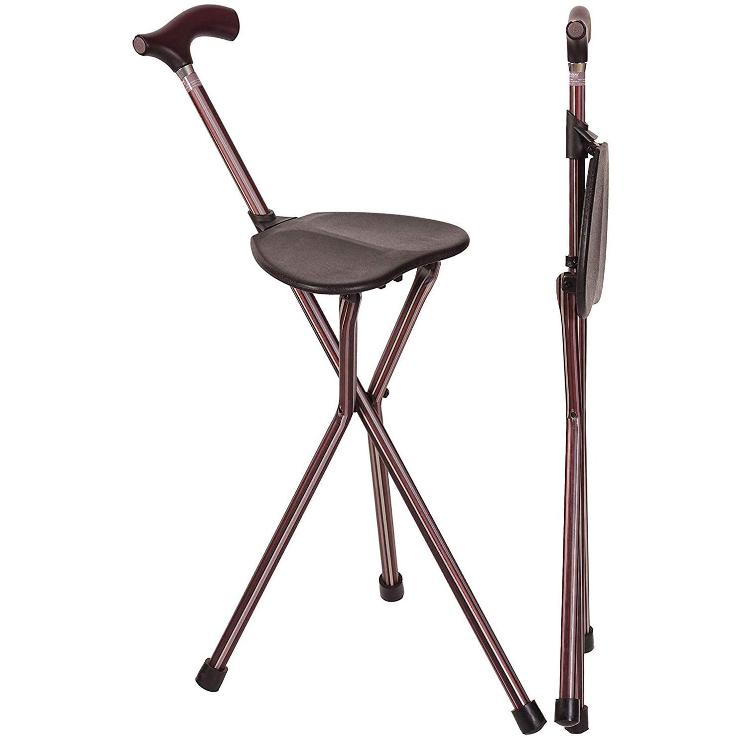 Switch Sticks Folding Walking Cane With Seat For Seniors & Adults, 34” Tall Quad Cane Chair, Lightweight Aluminum Frame - Supports 220 Lbs, Ergonomic Non-Slip Handle - Travel & Outdoor - FSA/HSA