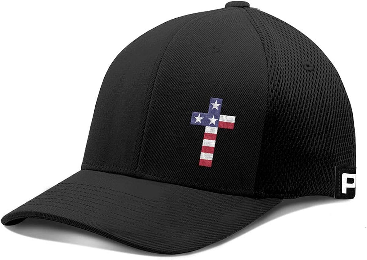 Printed Kicks Cross USA Flag Flex Fit Religious Christian Cap at Amazon Men’s Clothing store