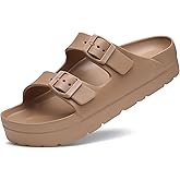 Goosecret Women's Platform Sandals with Arch Support Chunky Lightweight Foam Slip on Slides Comfortable Summer Beach Sandals with Adjustable Buckle Brown, 39(size 8-8.5)
