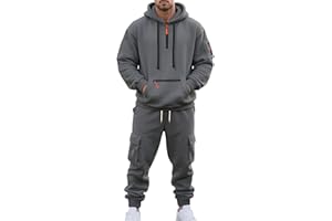 amropi Men's Hooded Tracksuit 1/4 Zipper Sweatshirt and Cargo Pants Set 2 Pieces Sportwear Jogging Suit