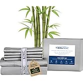 Therapedic 1000TC King 6-Piece Sheet Set - 100% Organic Rayon Derived from Bamboo Blend with Cooling Fiber, Ideal for Hot Sleepers - 16" Deep Pocket Fitted Sheet, 4 - Pillowcases - Dark Grey