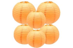 Yosawa 6 Pcs Paper Lanterns Decorative Round Paper Lantern Hanging Paper Lanterns for Party, Classroom, Wedding, Halloween,Christmas,Home Decoration （ 8”10” 12”/Orange）