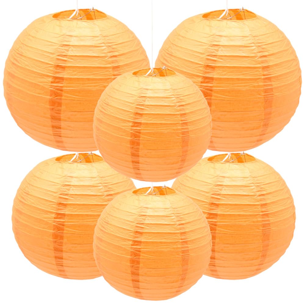 Yosawa 6 Pcs Paper Lanterns Decorative Round Paper Lantern Hanging Papers Lanterns for Party, Classroom, Wedding, Halloween,Christmas,Home Decoration （ 8”10” 12”/Orange）