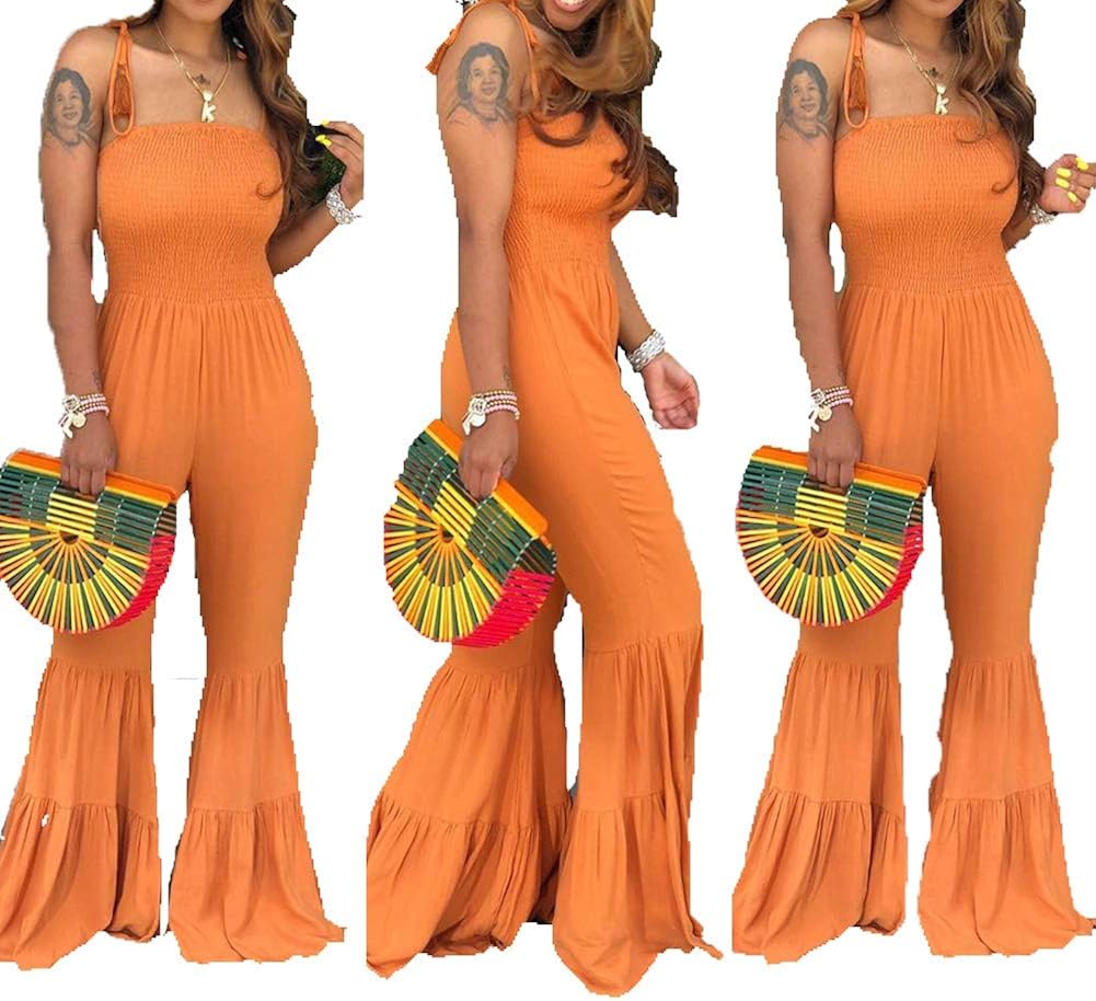 KPBS Women Bell Bottom Jumpsuits Off Shoulder Spaghetti