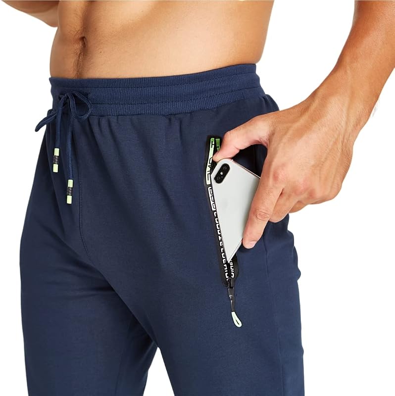 Calças de fato de treino desportivas desportivas de homem, calças casuais soltas e direitas com bolsos com fecho azul, L