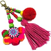 QTMY Pom Pom Tassel Bag Charm Keychain - 30 Inch, Handmade Boho Decor For Purse Or Handbag