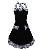 Hyzrz Cute Retro Lovely Vintage Ladies Kitchen Flirty Vintage Aprons for Women Girls with Pockets for Mothers Day Gift (Black