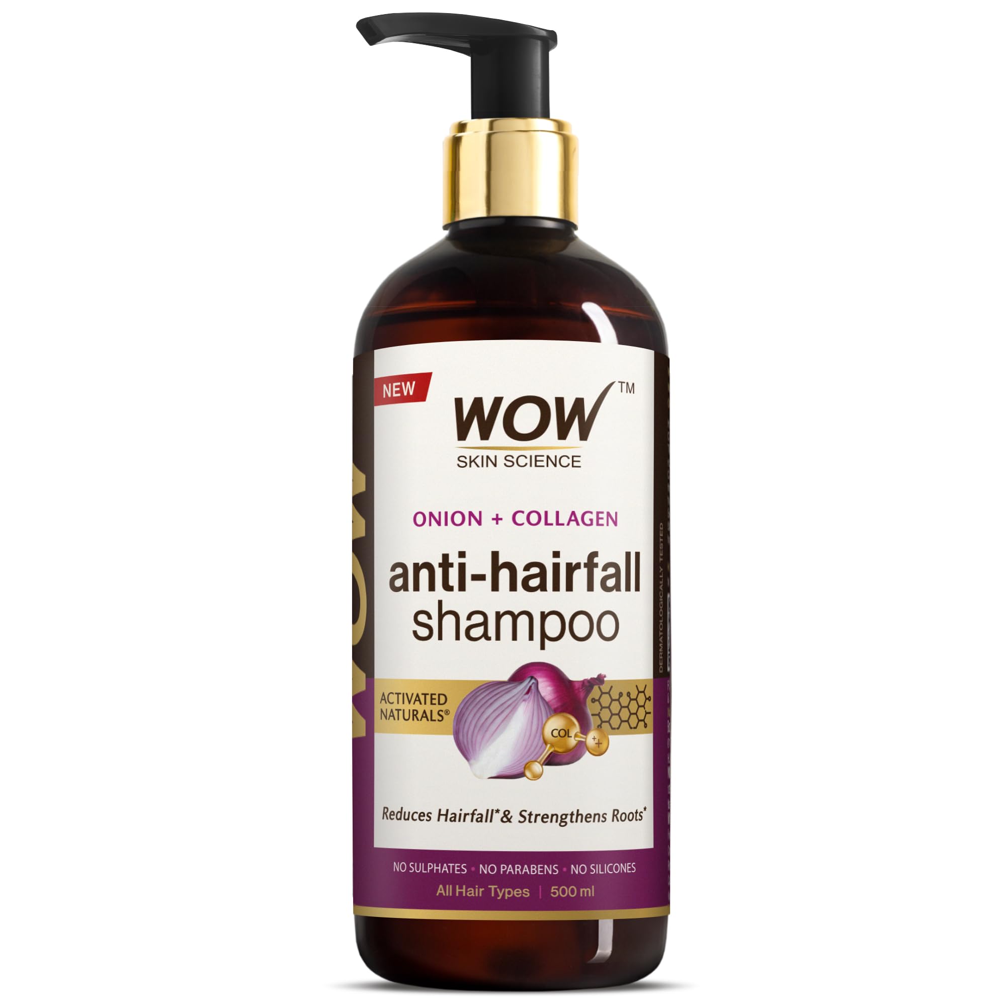 WOW Skin Science Red Onion Black Seed Oil Shampoo with Red Onion Seed Oil Extract, Black Seed Oil & Pro-Vitamin B5, 500 ml)