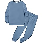 KANGKANG Boys Clothes 2 Piece Crew Neck Long Sleeve Warm Thin Fleece Sweatshirt Top and Sweatpants Winter Fall Outfits 6-14Y
