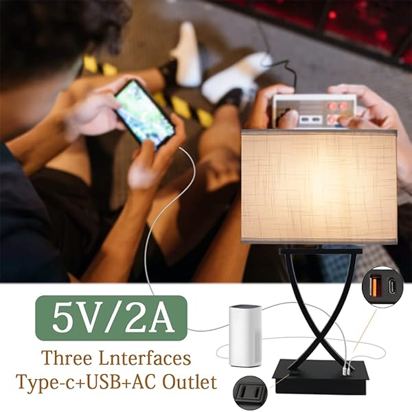 OYEDIS 3-WAY DIMMABLE TOUCH CONTROL MEDIUM TABLE LAMP WITH TYPE C/USB CHARGING PORT AND 1 AC OUTLET WHITE SHADE 21.38″ BEDSIDE NIGHTSTAND LAMP FOR BEDROOM LIVING ROOM OFFICE AND HOTEL BULB INCLUDED