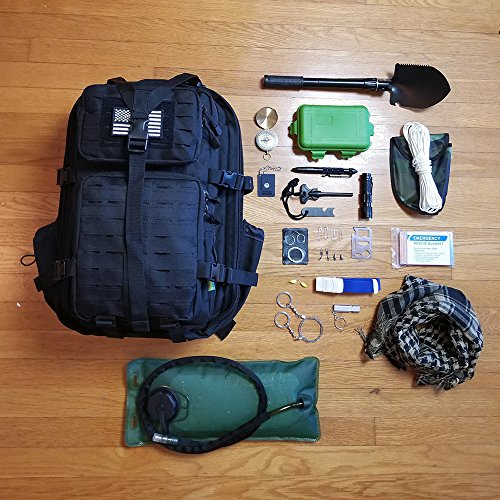 Tactical Backpack + Hydration Bladder with Emergency & Survival Gear