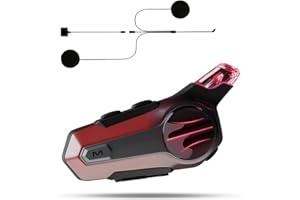 CEPKQUIS Motorcycle Bluetooth Headset Wireless Dirt Bike Helmet Headphone 2-Way 600M Intercom CVC Noise Cancellation Stereo HiFi Music IP67 Waterproof for Full Face Helmet with LED Tail Light 1Pack-Red