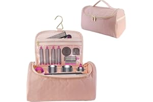 Boczif Travel Case for Airwrap Styler, Travel Storage Bag for Pre-Styling Dryer and Hair Curler Accessories, Curling Barrels Case with Hideable Hanging Hook and 2 Side Pockets