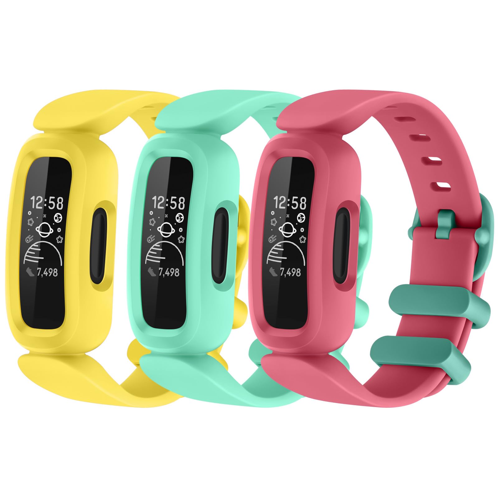 AMCC Straps compatible with Fitbit Ace 3 Strap for Kids, [3 Pack] Soft Silicone Adjustable Wristband Replacement Strap Boys Girls (3-Pack 06)