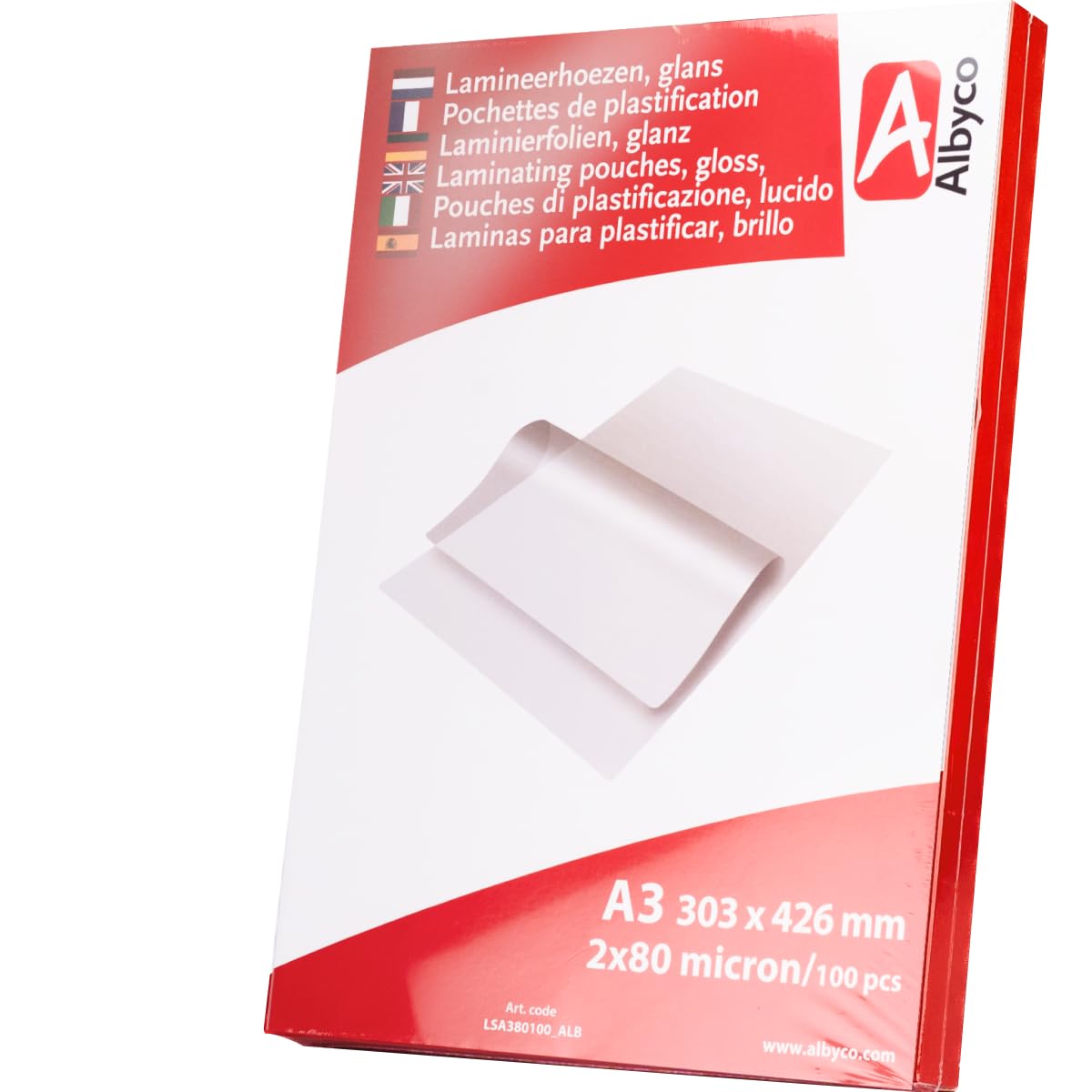 Albyco A3 Glossy Laminating Pouches - 160 Micron (2x80 microns) - Pack of 100