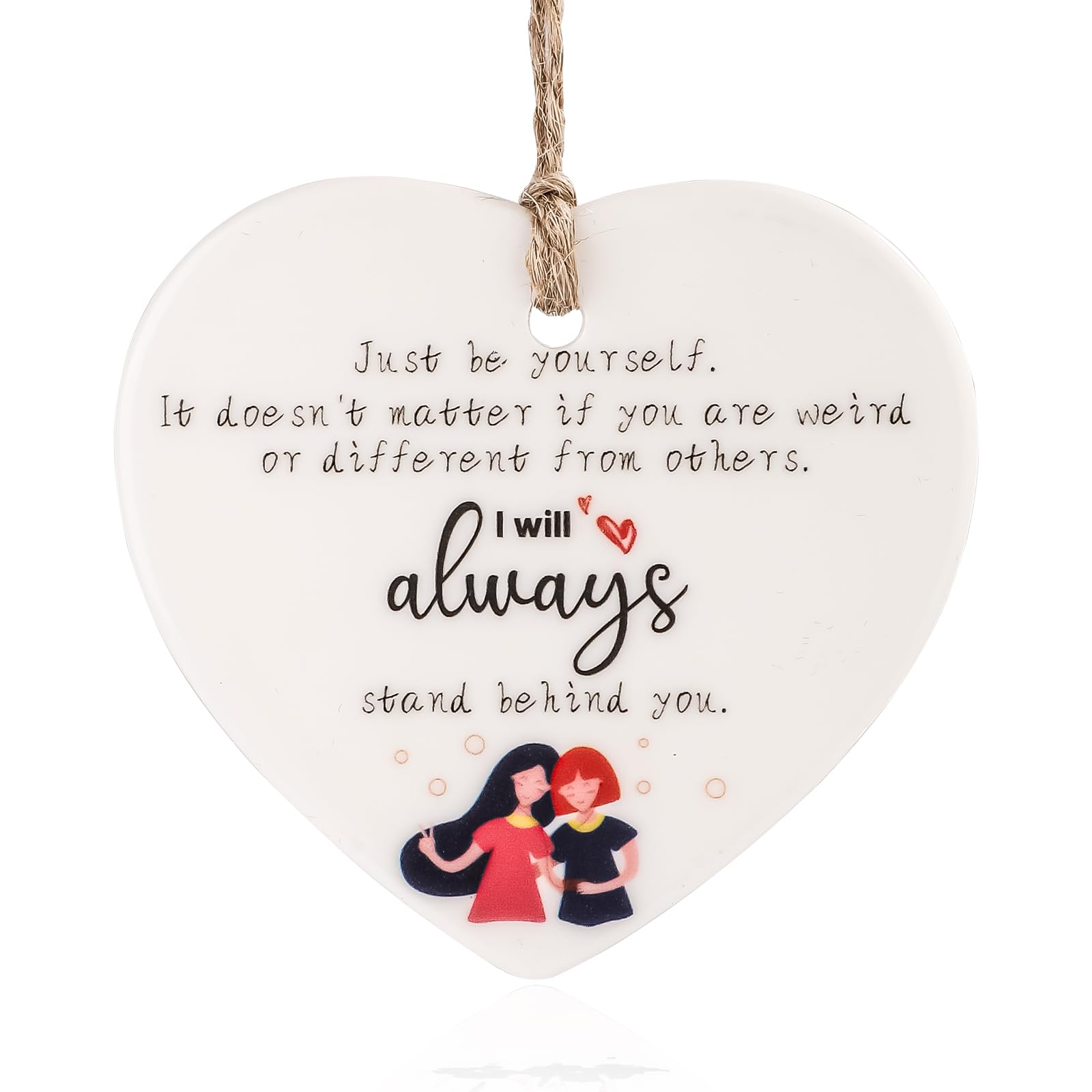 Best Friend Sign Ornament, Ceramics Heart Shape White Encouragement Plaque Soul Sister Gifts for Hard Times Support Friendship Keepsake Hanging for Women Bestie Tags Sympathy Gift