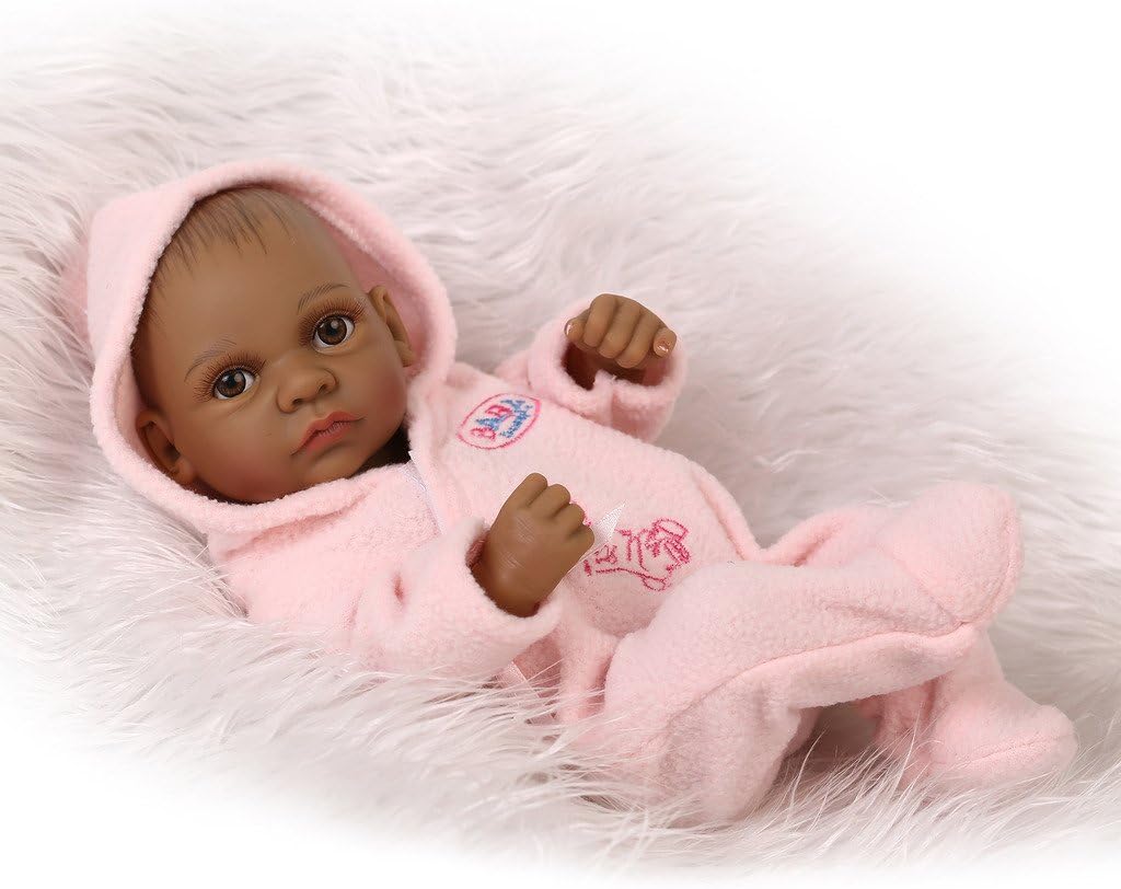 Prezzo Nicery Peau Reborn Bébé Bain Poupée Indien Noir Style Vinyle Silicone Simulation dur 10inch 26cm Enfant étanche Jouet Fille rose avec Yeux acryliques Baby Doll Cadeau de Noël Offerte