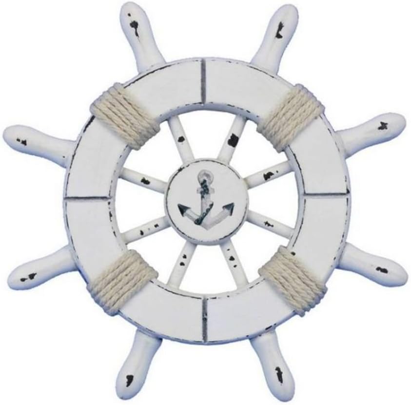 Hampton NauticalHampton Nautical Rustic All Decorative Ship Wheel with Anchor, 6", White
