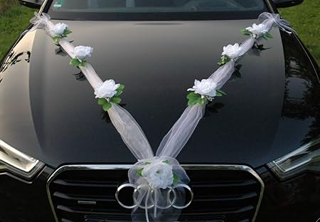 GIRLANDE M Auto Schmuck Braut Paar Rose Deko Dekoration Autoschmuck Hochzeit Car Auto Wedding Deko Girlande PKW (Reinweiß / W