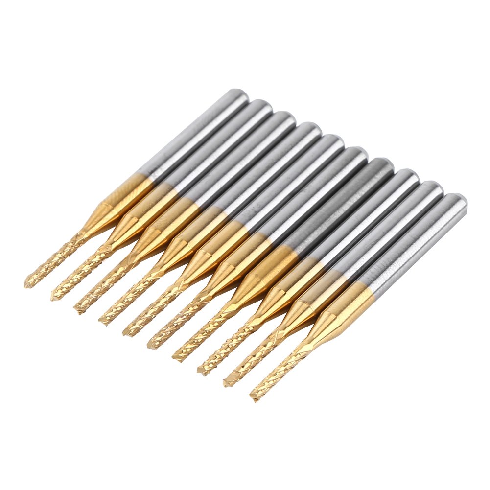 Akozon 10pcs 1.5mm Cutting Edge End Mill CNC PCB Engraving Bit Tungsten Coating 1/8" Shank Cutting Milling Tool