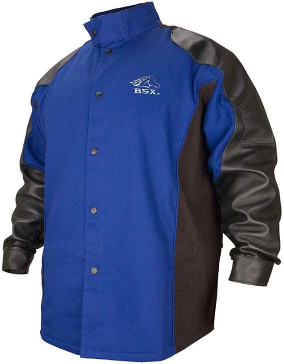 Black Stallion BXRB9C/PS BSX FR Cotton/Pigskin Welding Jacket, Blue/Bl Protective Work Jackets