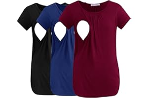 Smallshow Women's Maternity Nursing Tops Ruched Breastfeeding Shirts Clothes 3-Pack