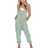 Yeokou Womens Overalls Linen Cotton Jumpsuits Loose Casual Jumpers with Pockets