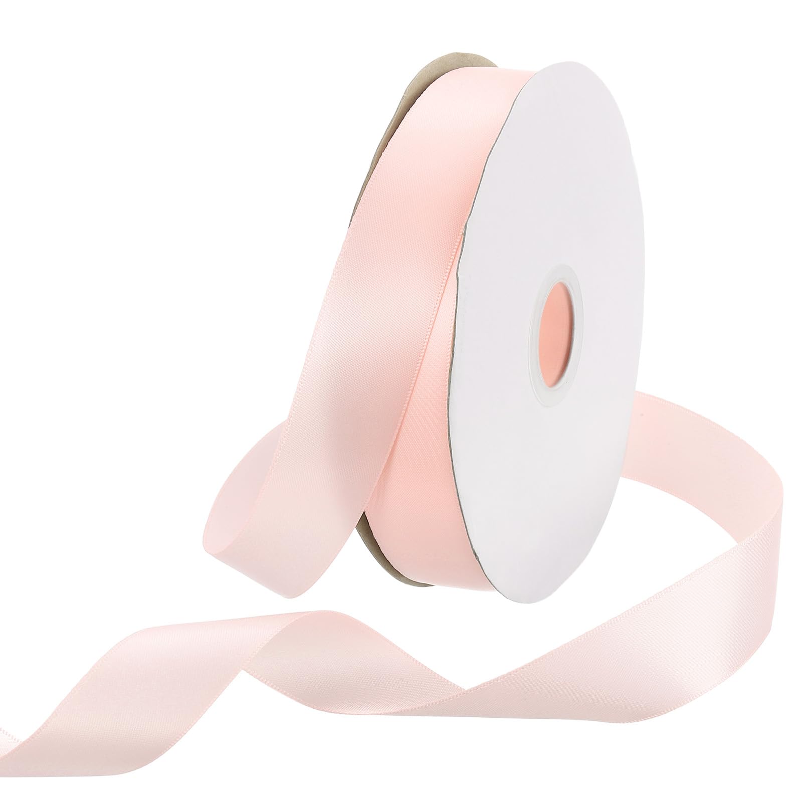 Rebower 25mm Satin Ribbon 46m Thick Double Face Grosgrain Silk Ribbon, [for Gift Wrapping, Hair Bows, Wedding, Cake, Flower] - 50 Yard/150ft/ Apricot