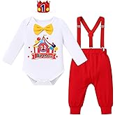 IBTOM CASTLE Baby Boy First Birthday Clothes CASTLE Circus Carnival Romper Pants Set Suspenders Cake Smash Outfits