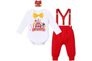 IBTOM CASTLE Baby Boy First Birthday Clothes CASTLE Circus Carnival Romper Pants Set Suspenders Cake Smash Outfits