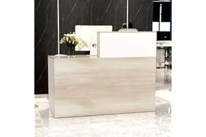 AGOTENI Reception Desk, Front Counter Desk with Lockable Drawer & Open Shelf, Reception Table Wooden Computer Desk for Office Reception Room, Oak