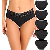 Womens Underwear Cotton Lace Panties Soft Bikini Panty Comfortable Hipster Stretch Full Ladies Briefs 5 Pack S-XL