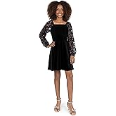 Speechless Girls' Flocked Sheer Long Sleeve Velvet Skater Party Dress