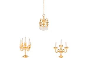 BBIAMSLEEP 3 Pieces Miniature Lamp Candle 1:12 Hanging Lamp Arm Candles Luxury Chandelier Mini Ceiling Light Lamp Mini House Accessories(Gold)