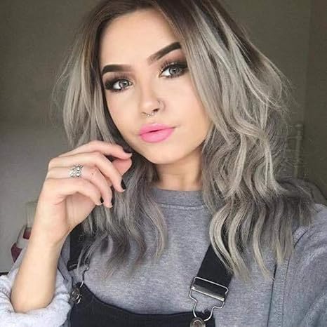 Grey Zm Short Bob Wig Grey Synthetic Wig Curly Hair Wave Wigs For