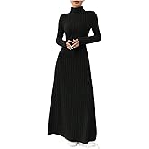 Women's Long Sleeve Maxi Sweater Dress Fall Winter Turtle Neck Ribbed Knit A-Line Elegant Wedding Guest Dresses