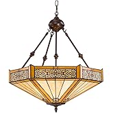 Robert Louis Tiffany Pendant Light Fixture - 3 Light, Art Glass Shade, Stratford Bronze Rustic Tiffany Pendant Light for Kitc