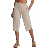 baleaf Women's Capri Pants with Pockets Straight Leg Yoga Capri Leggings 17" Mid-Calf Capris Workout